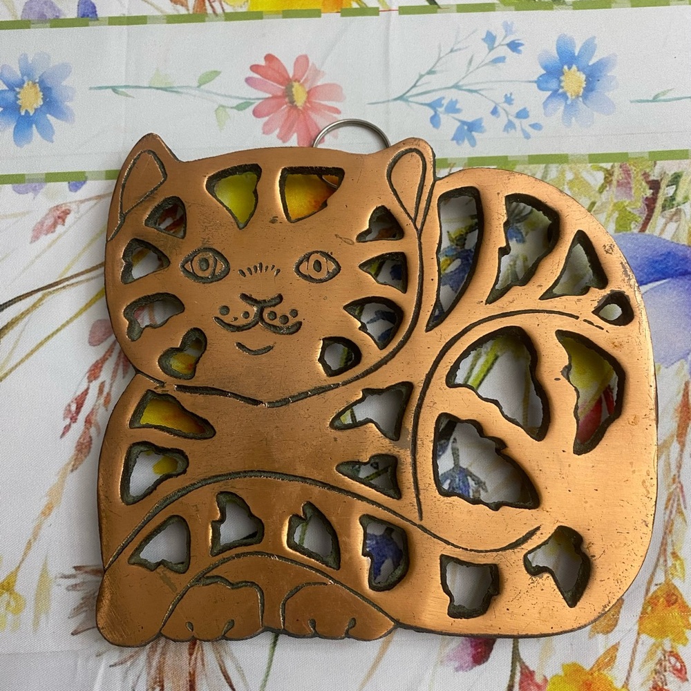 Cat Trivet Copper Clad Cast Iron Wall Hanging Garfield 7" Kitten Vintage 1996 - Picture 3 of 11